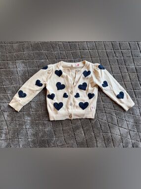 Pink Chicken Cream Cardigan with Navy Heart Pattern